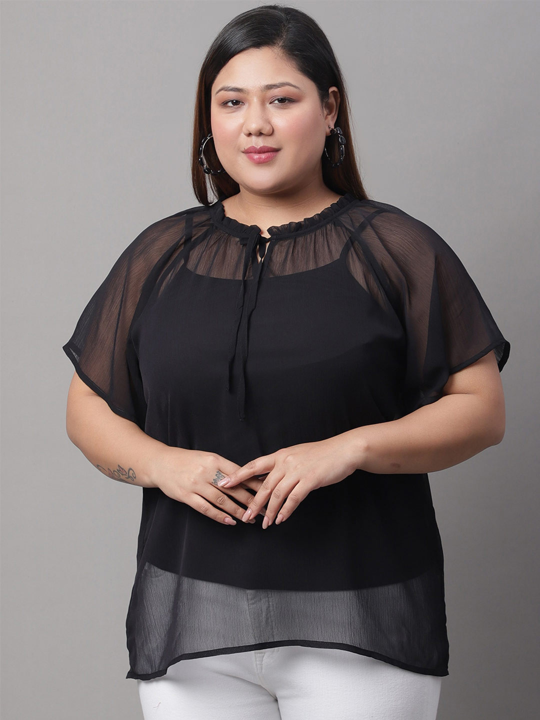 

Rute Black Tie-Up Neck Top