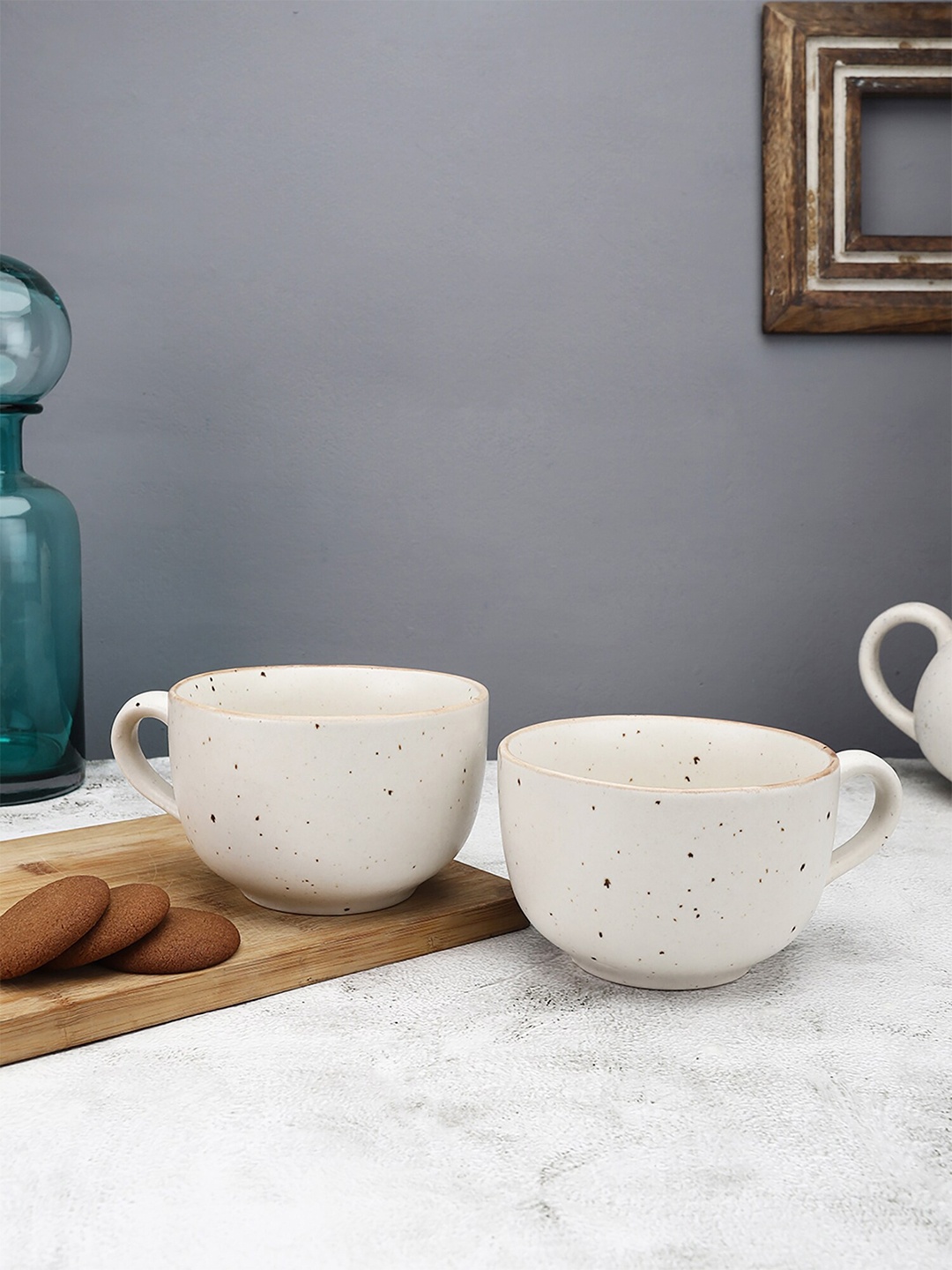 

MIAH Decor Off-White 2 Pieces Printed Ceramic Matte Mugs 680 ml Each