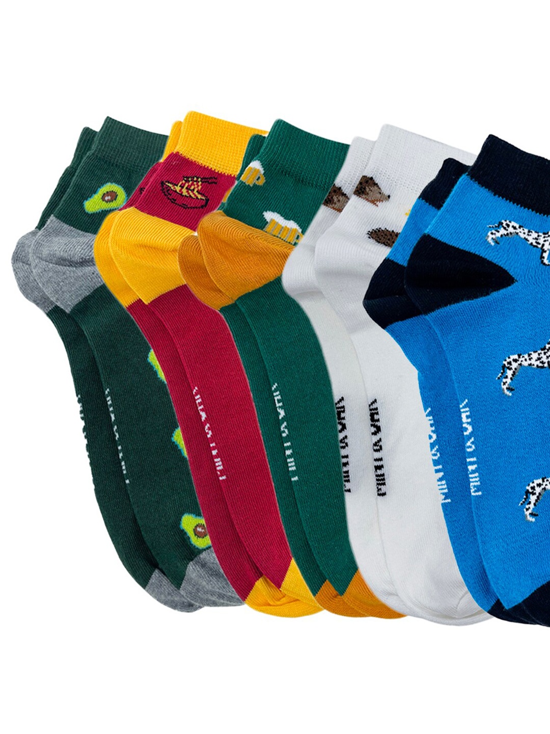 

Mint & Oak Men Pack Of 5 Patterned Ankle Length Socks, Green