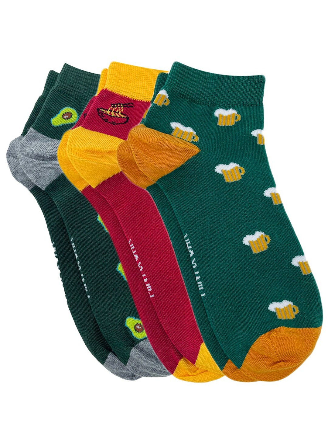 

Mint & Oak Men Pack Of 3 Patterned Ankle Length Socks, Red