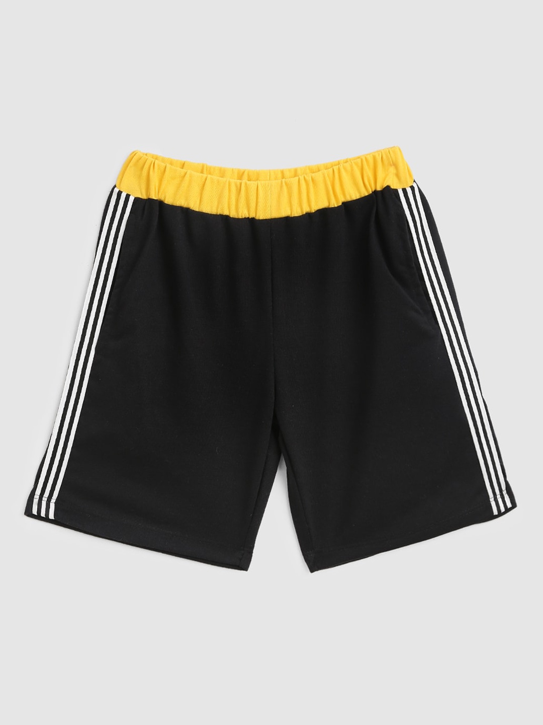 

YK Boys Striped Mid-Rise Cotton Shorts, Black