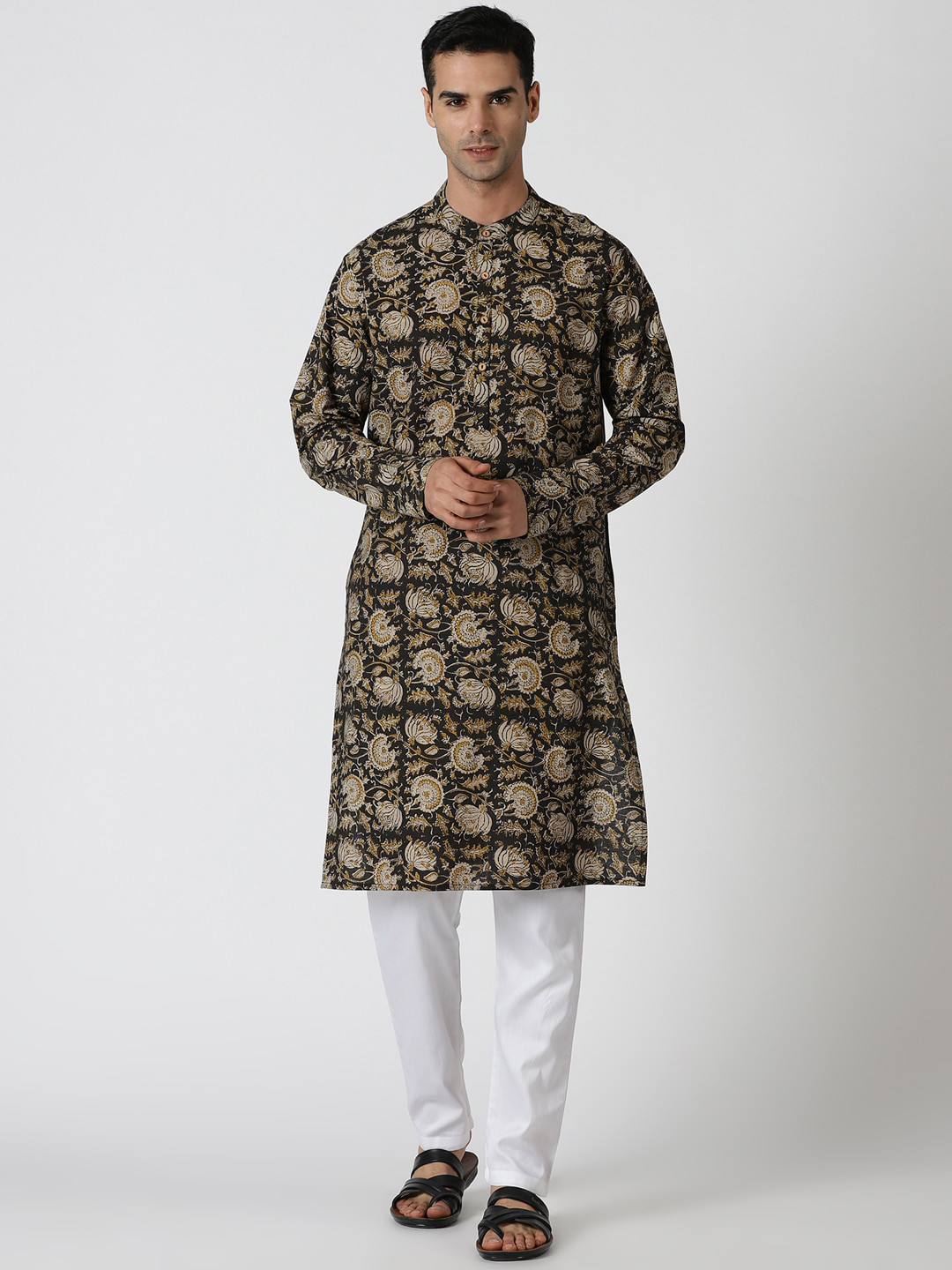 

Saffron Threads Bagru Hand Block Printed Pure Cotton Kurta, Black