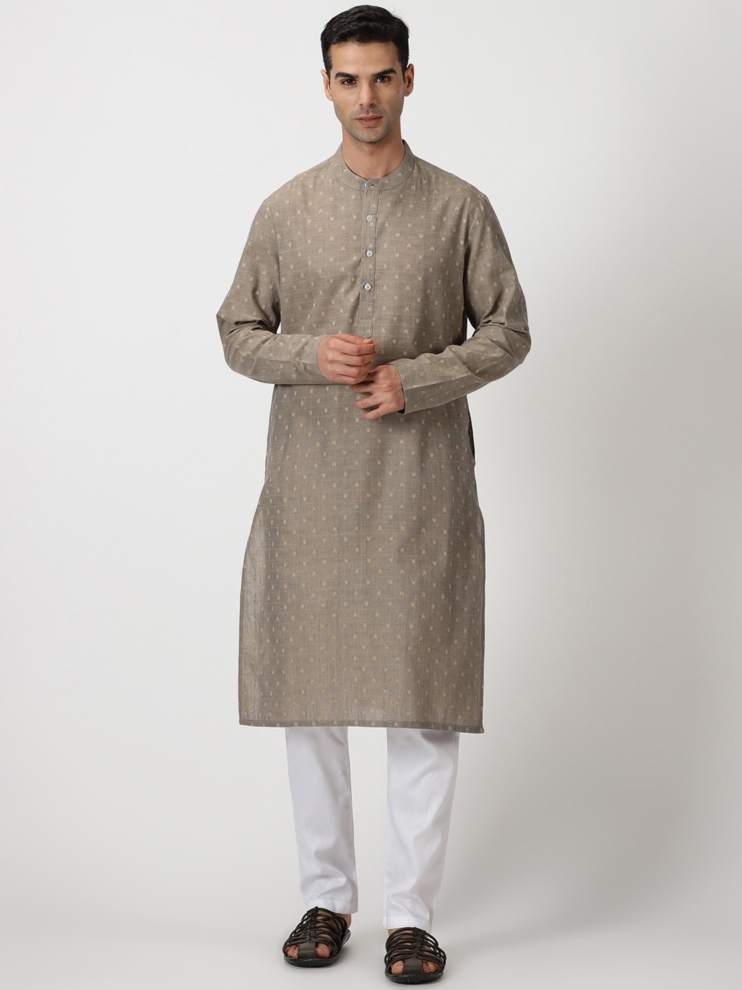 

Saffron Threads Men Woven Dobby Kurta, Grey