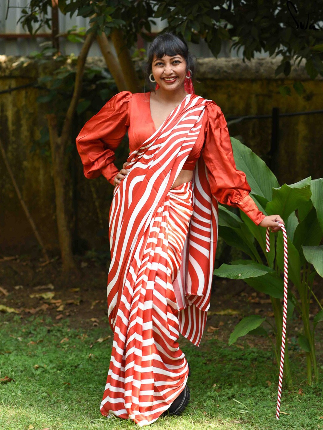 

Suta Striped Pure Cotton Saree, Red