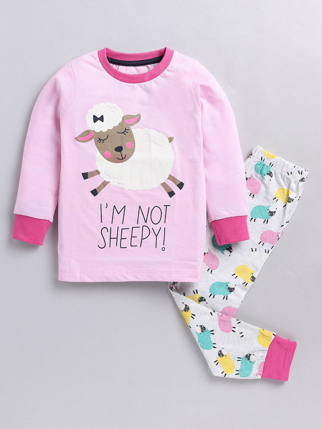 

YK Girls Printed Pure Cotton Night suit, Pink