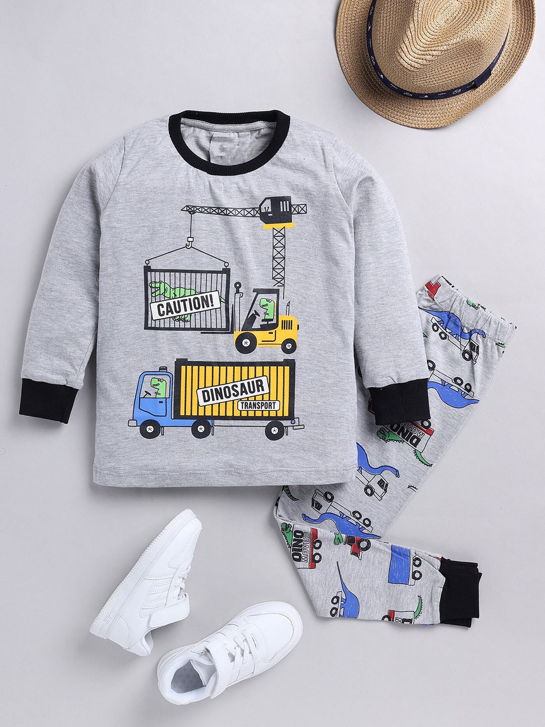 

YK Boys Printed Pure Cotton Night suit, Grey