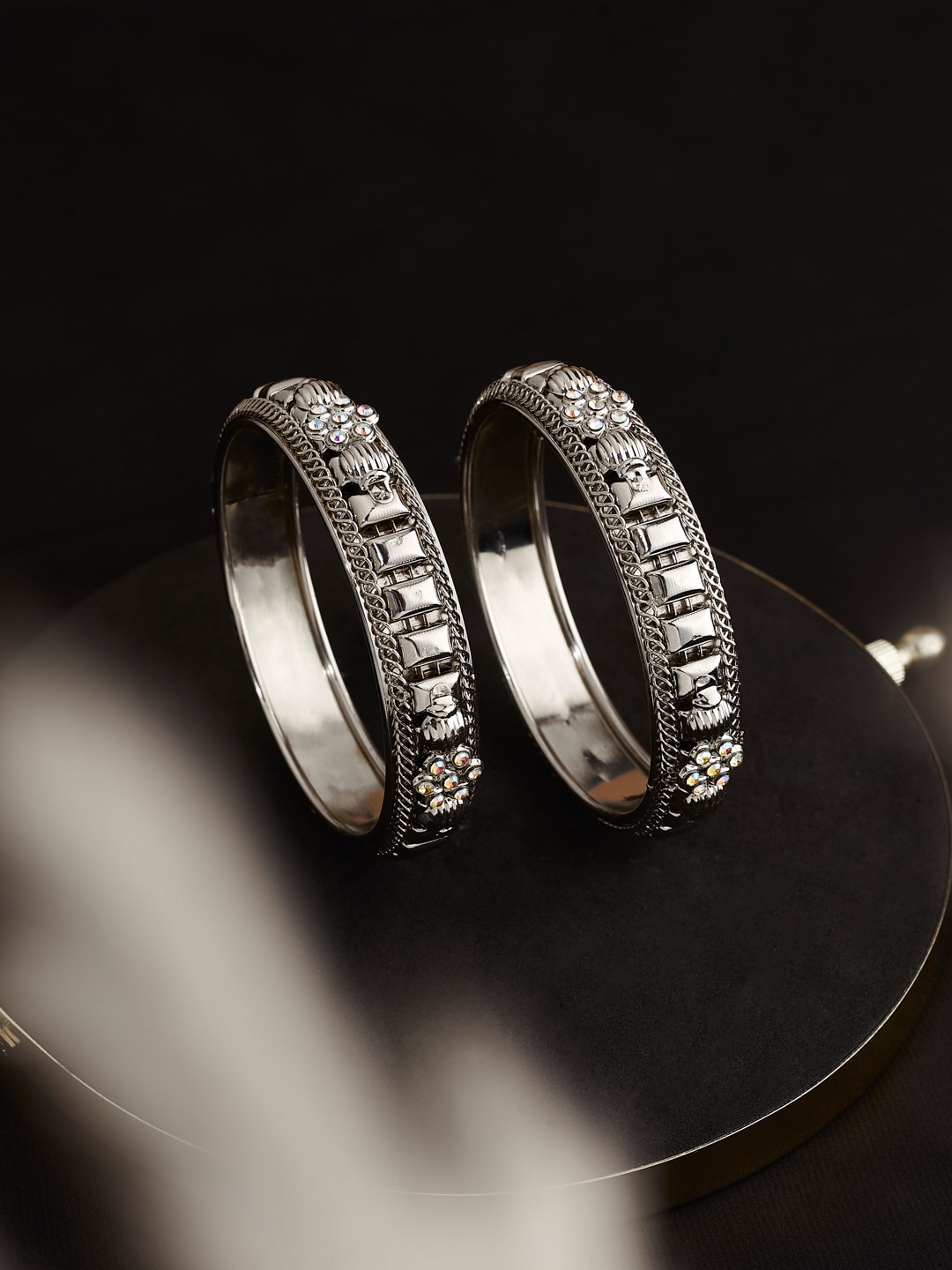 

ATIBELLE Set Of 2 Silver-Plated Stone-Studded Bangles, White