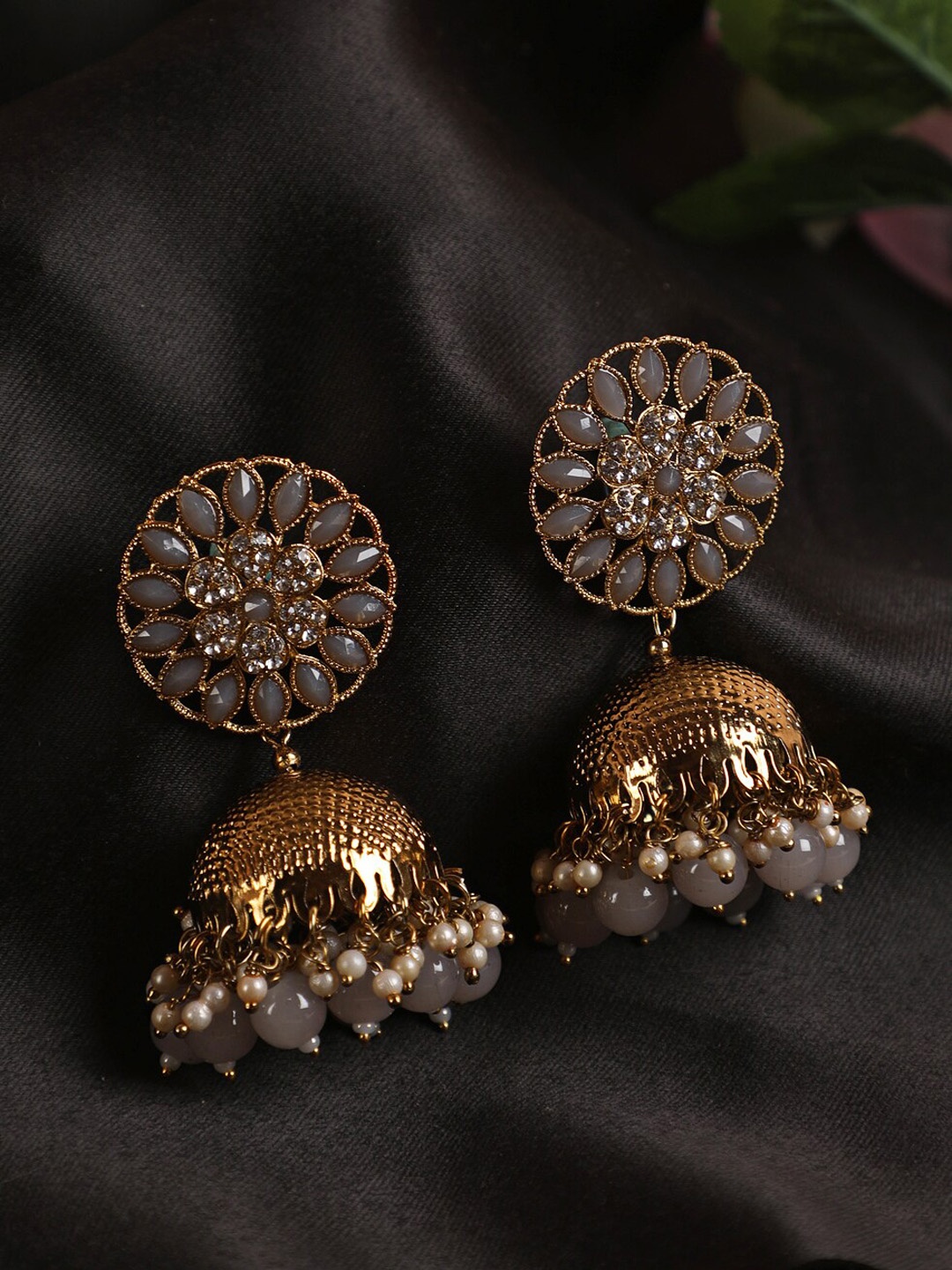 

Jazz and Sizzle Gold-Plated Dome Shaped Jhumkas Earrings, Grey