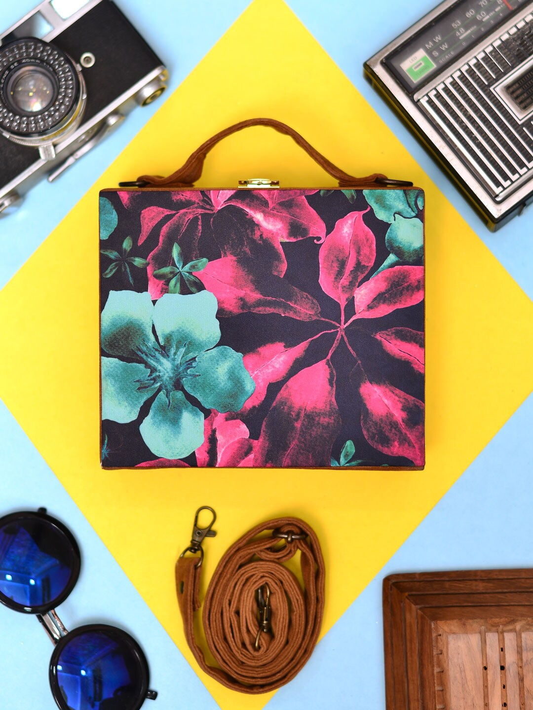 

ARTKLIM Printed Suitcase Style Box Clutch, Black