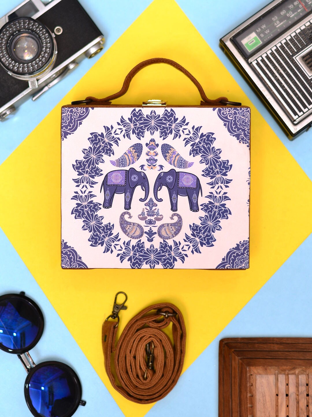 

ARTKLIM Elephant Suitcase Style Box Clutch, Blue