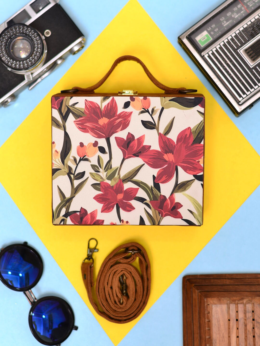 

ARTKLIM Printed Suitcase Style Box Clutch, Red