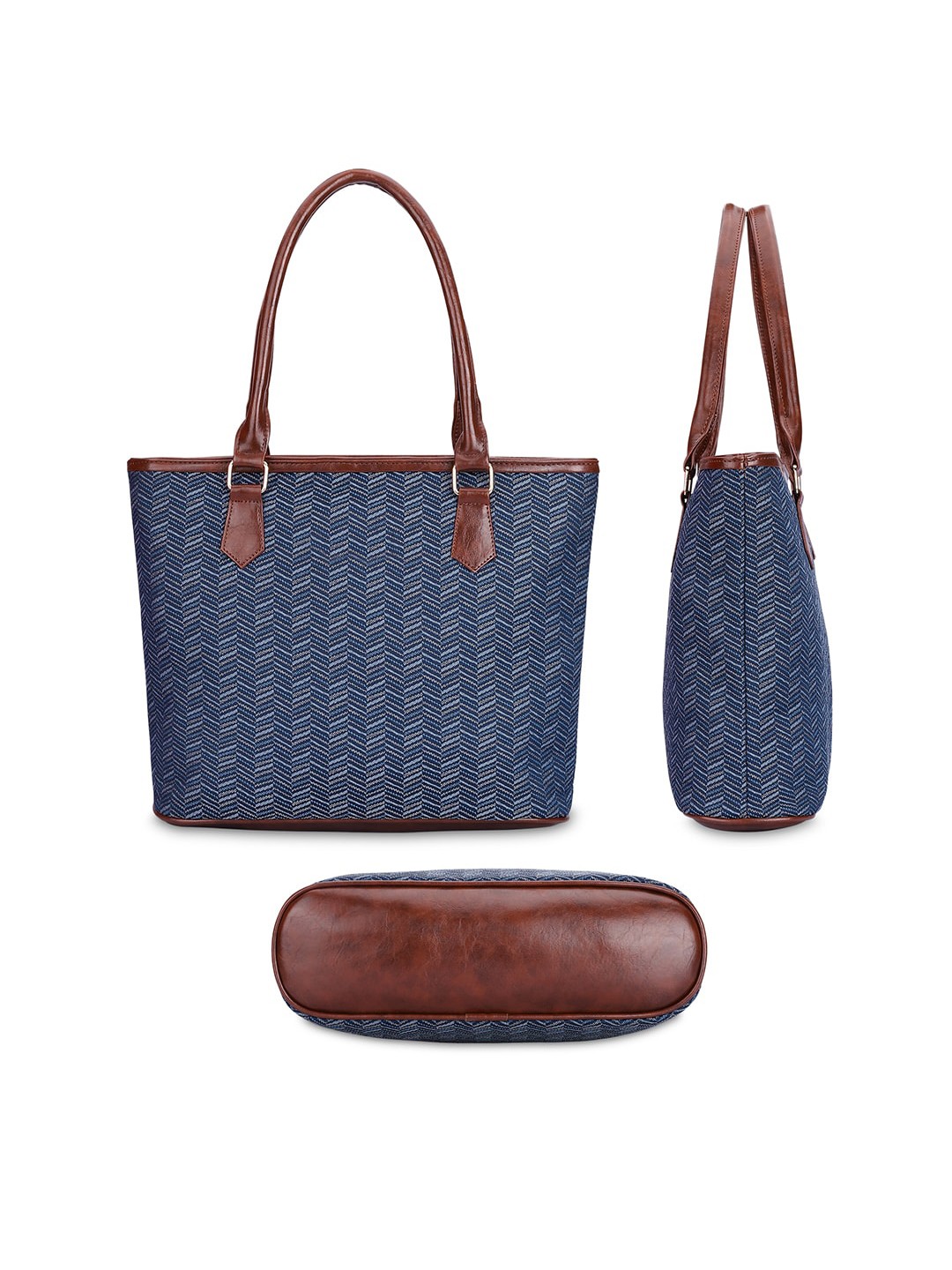 THE CLOWNFISH Justina Geometric Printed Oversized Structured Shoulder Bag, Blue