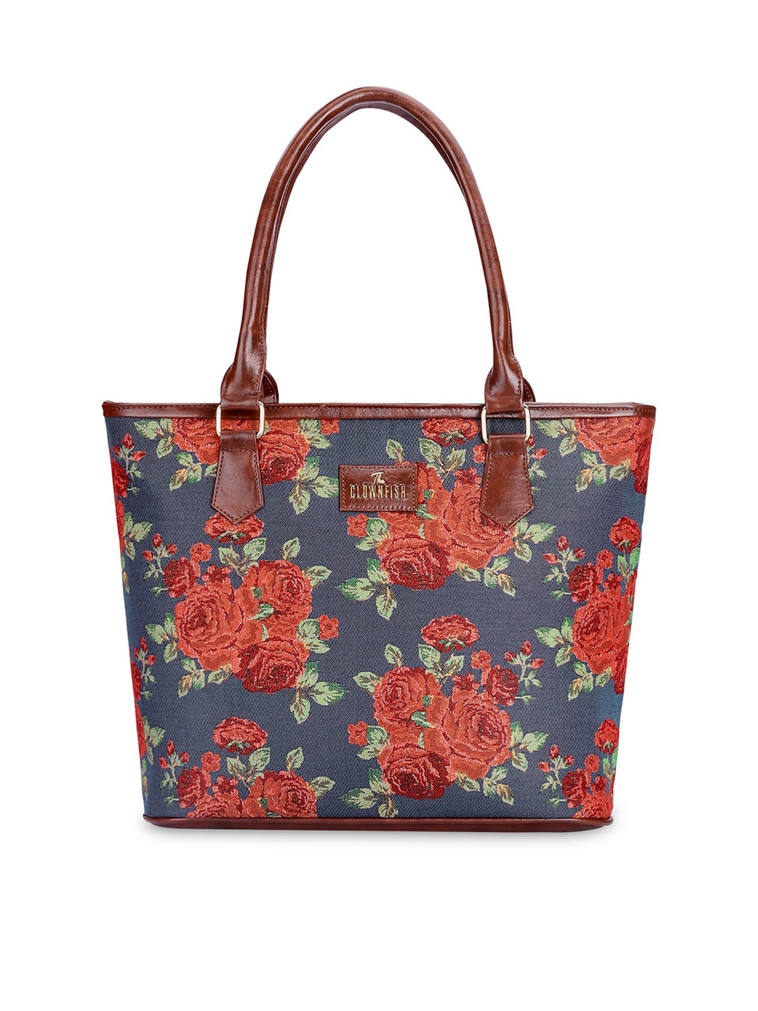 

THE CLOWNFISH Floral Printed Structured Shoulder Bag, Navy blue