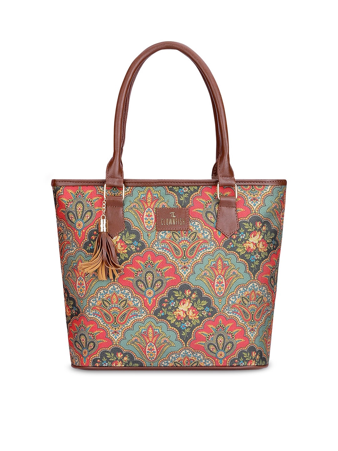 

THE CLOWNFISH Aviva Floral Printed Structured Shoulder Bag With Tasselle, Pink