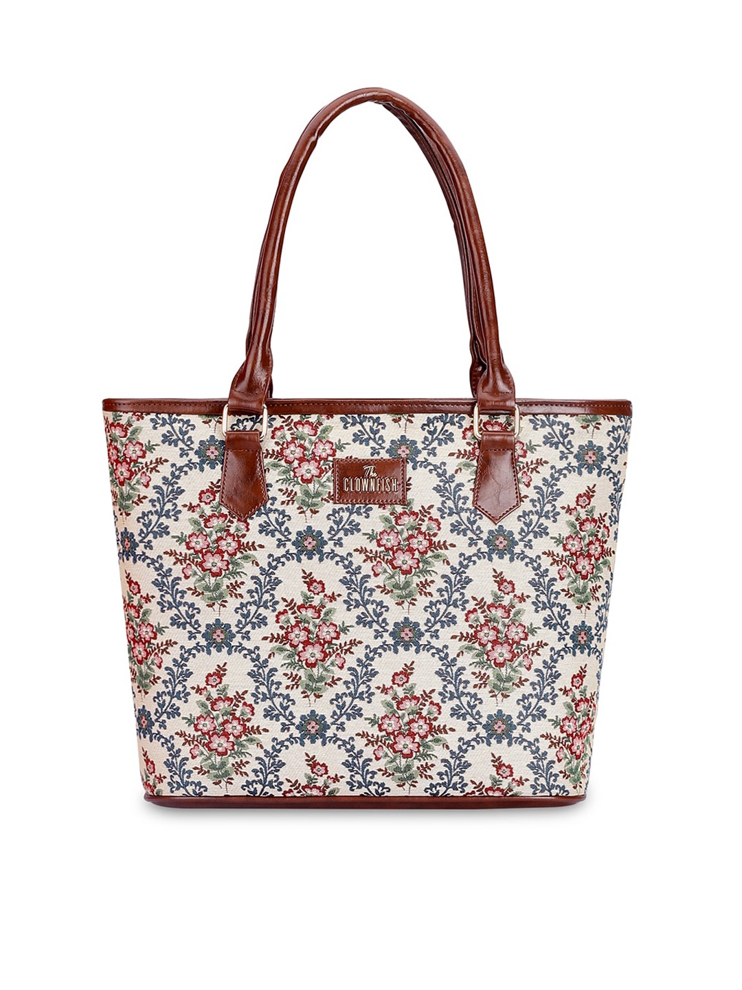 

THE CLOWNFISH Justina Floral Printed Shopper Shoulder Bag, Off white