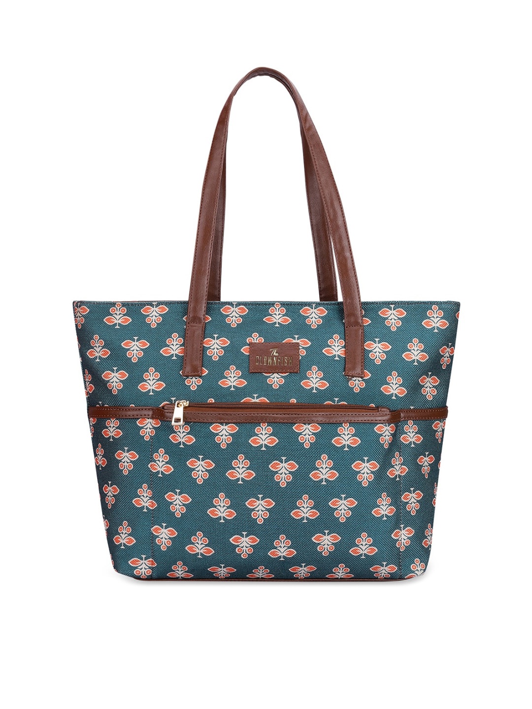 

THE CLOWNFISH Concetta Floral Printed Oversized Jute Shoulder Bag, Teal