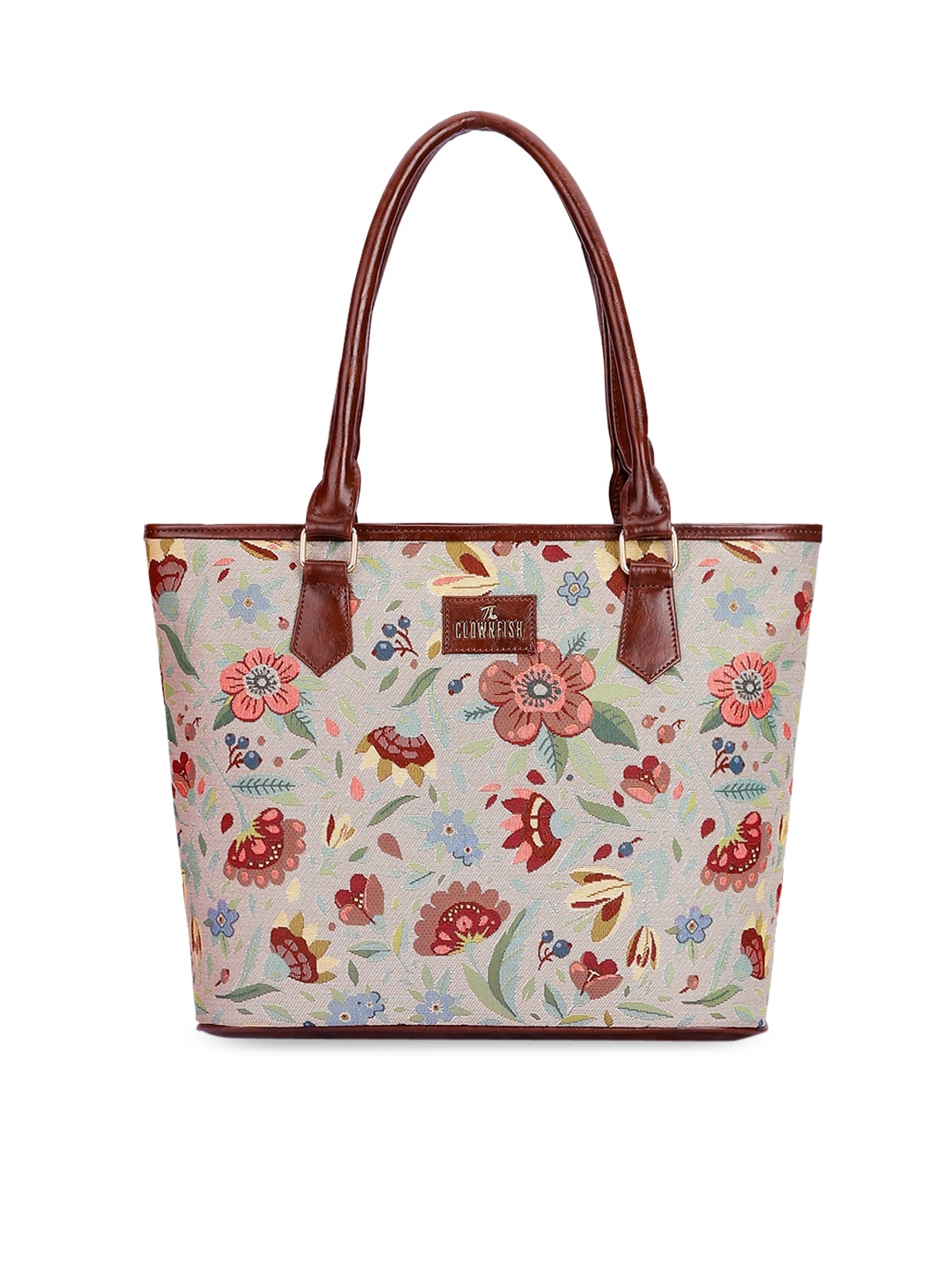 

THE CLOWNFISH Justina Floral Printed Structured Shoulder Bag, Cream