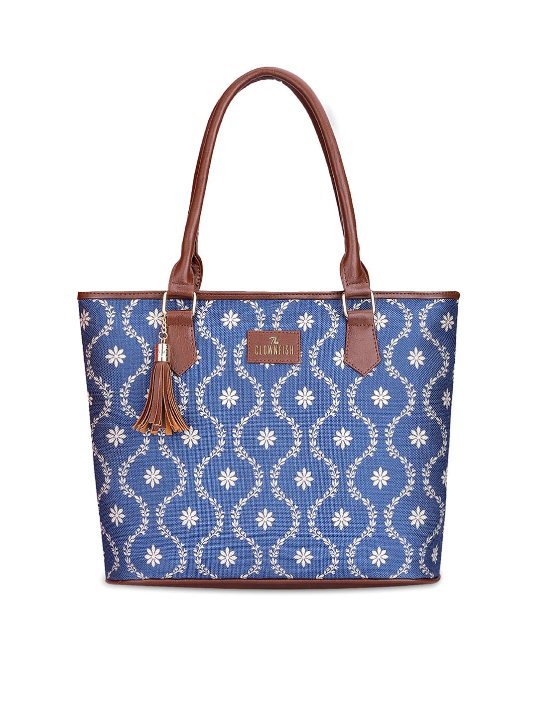

THE CLOWNFISH Ethnic Motifs Printed Structured Shoulder Bag With Tasselled, Blue