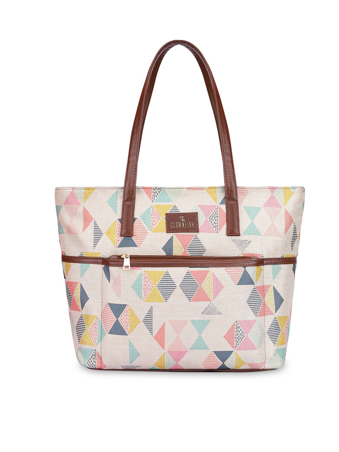 

THE CLOWNFISH Geometric Printed Structured Shoulder Bag, Cream