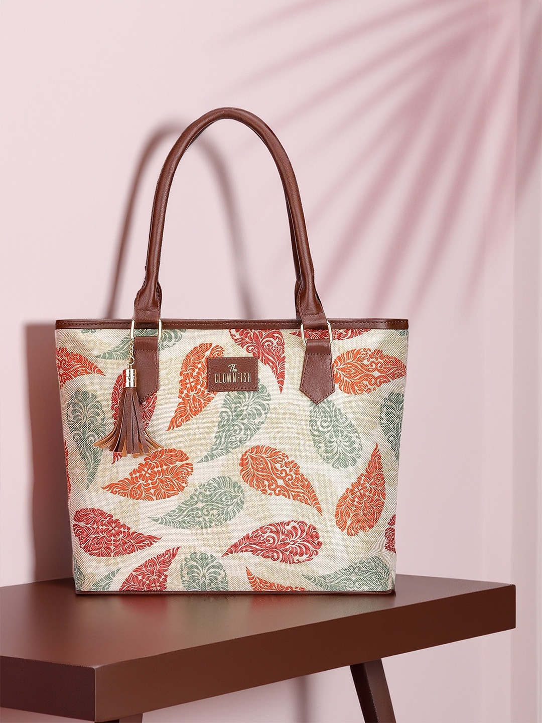 

THE CLOWNFISH Aviva Ethnic Motifs Printed Structured Shoulder Bag, Cream