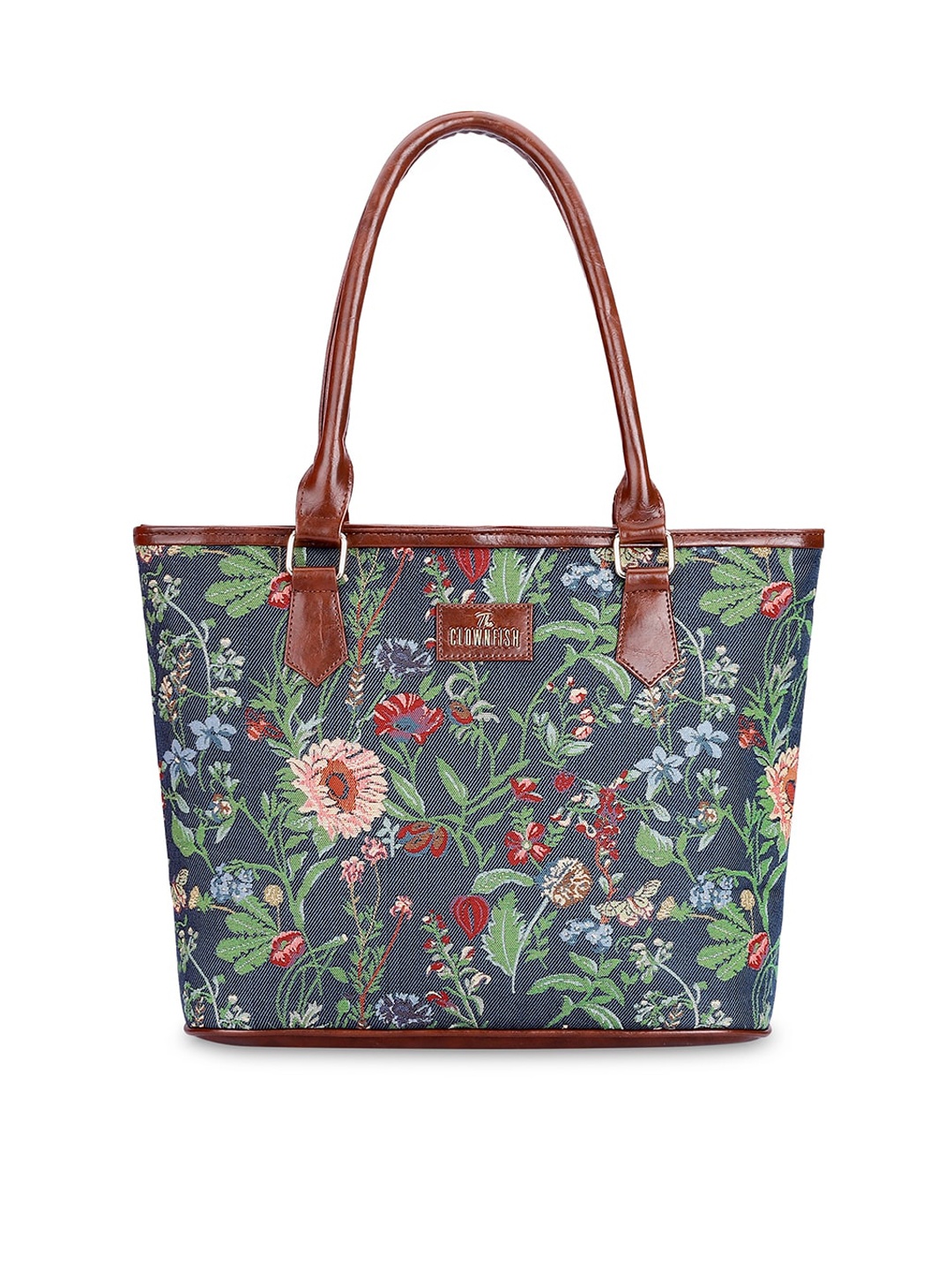 THE CLOWNFISH Justina Women Floral Printed Fabric Shoulder Bag, Navy blue