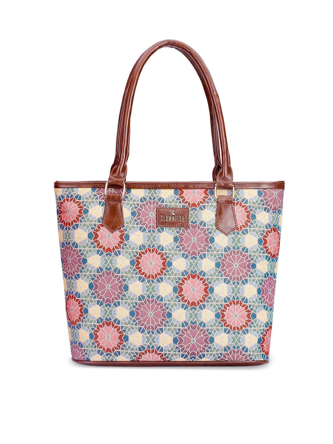 

THE CLOWNFISH Justina Geometric Printed Structured Shoulder Bag, Blue
