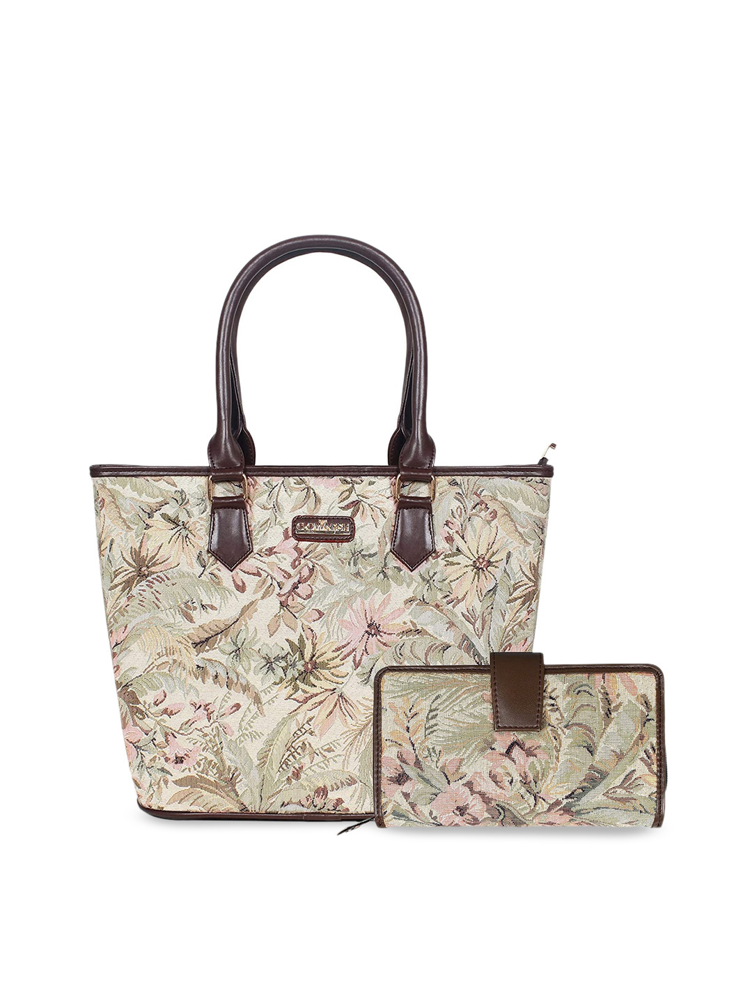 

THE CLOWNFISH Floral Printed Oversized Shopper Shoulder Bag With Pouch, Beige