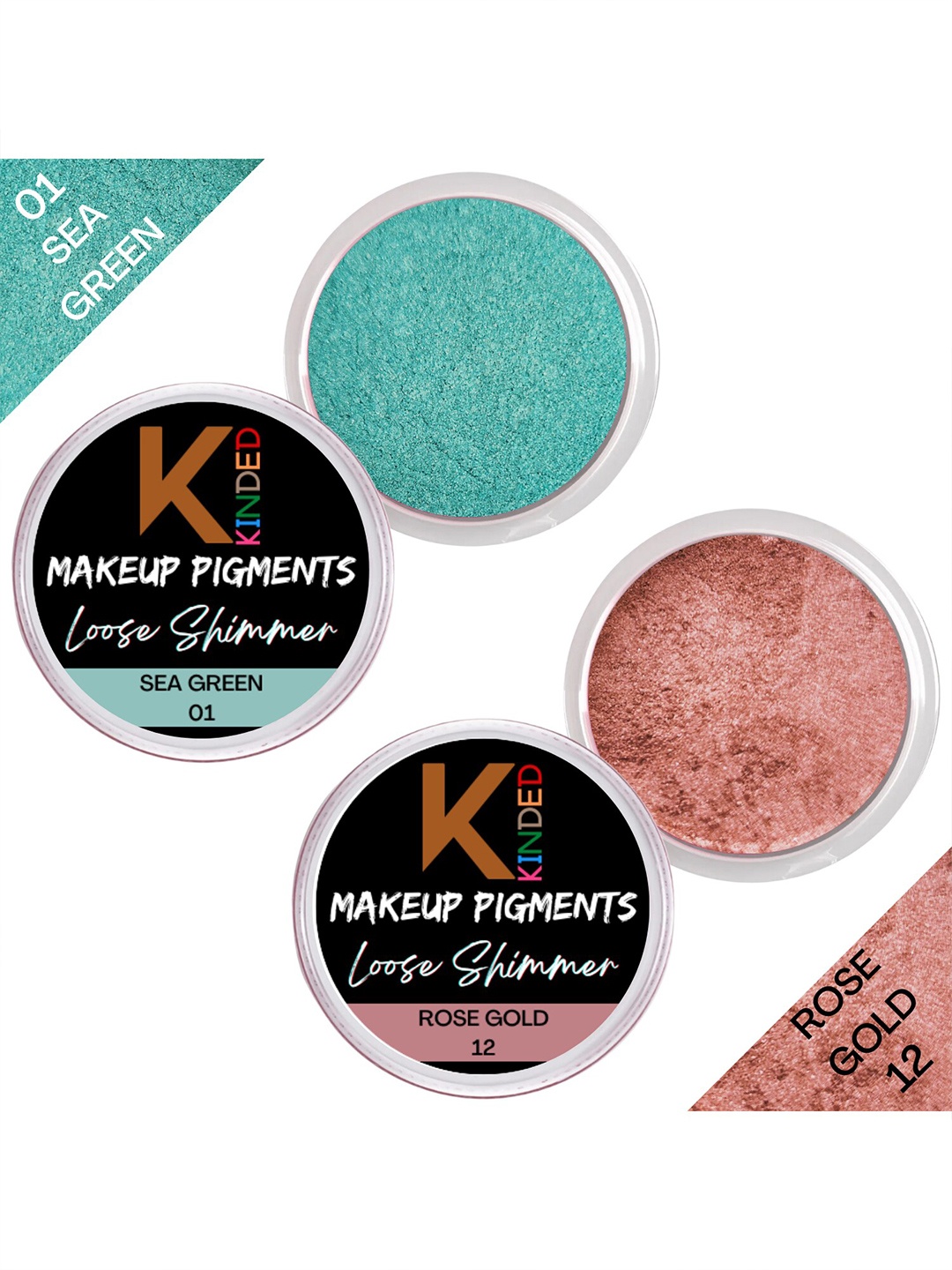 

KINDED Set of 2 Makeup Pigments Loose Shimmer Powder Eyeshadow 3 g Each - 01 & 12, Sea green