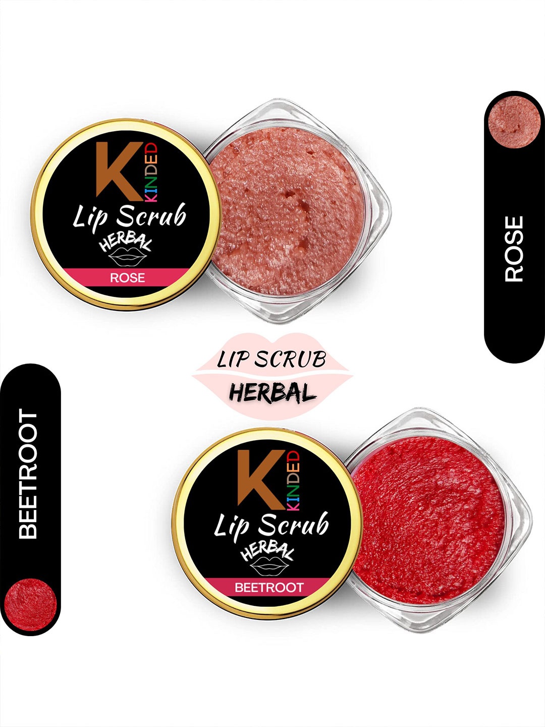 KINDED Set of 2 Herbal Lip Scrub 10 g Each - Rose 04 - Beetroot 06
