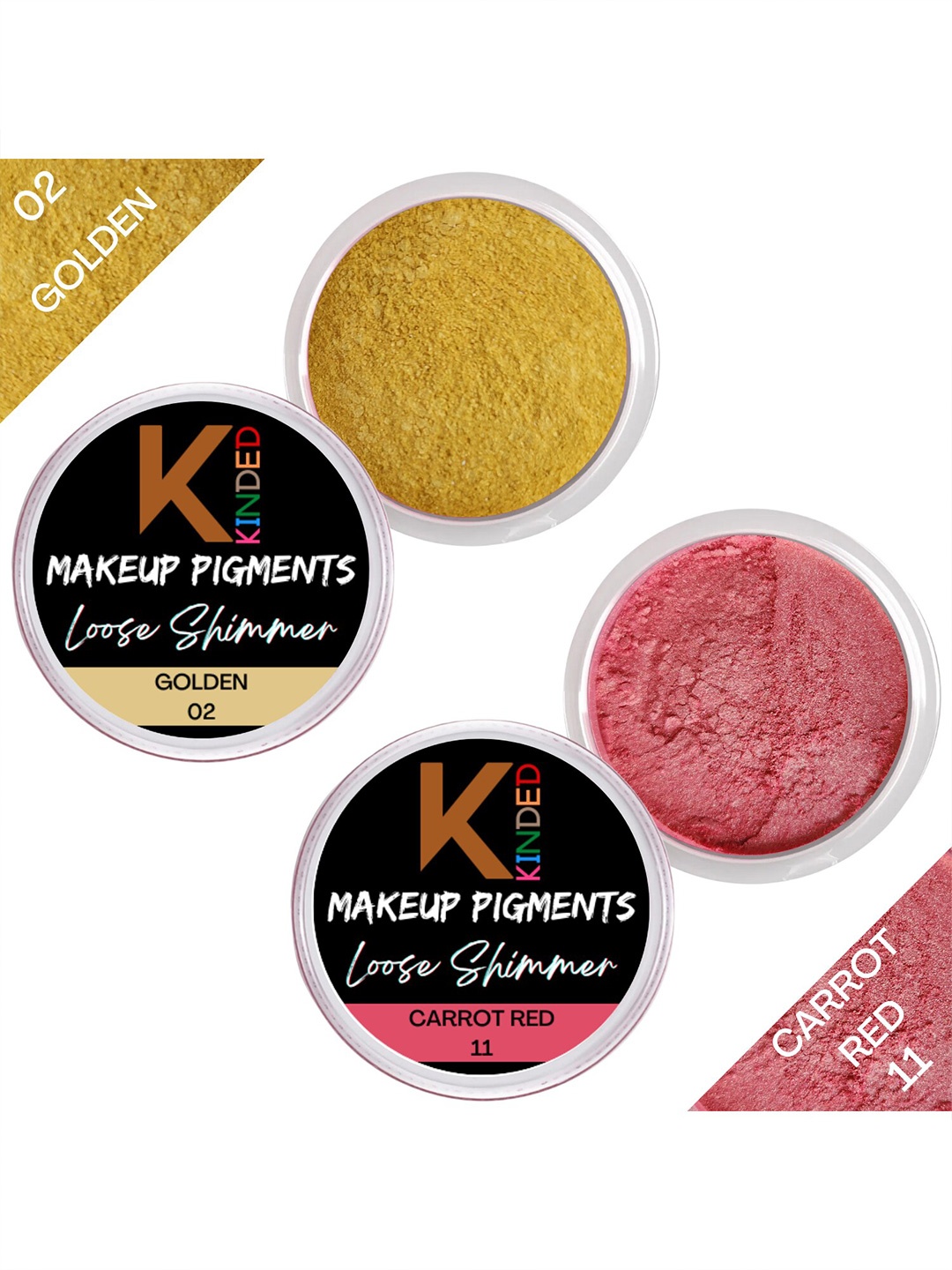 

KINDED Set of 2 Makeup Pigments Loose Shimmer Powder Eyeshadow 3 g Each - 02 & 11, Gold