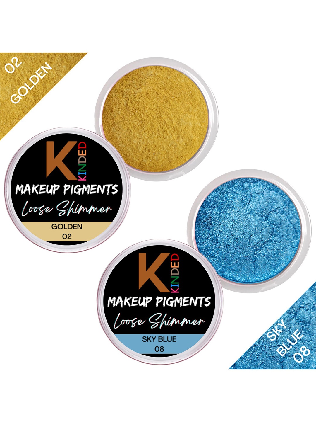 

KINDED Set of 2 Makeup Pigments Loose Shimmer Powder Eyeshadow 3 g Each - 02 & 08, Gold