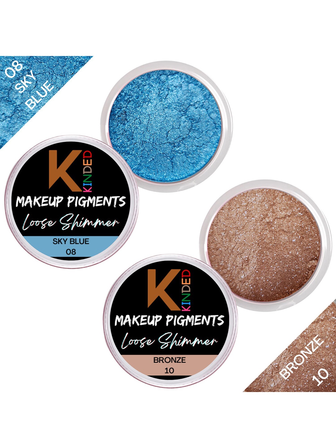 

KINDED Set Of 2 Makeup Pigments Loose Shimmer Eyeshadow - Sky Blue 08 & Bronze 10