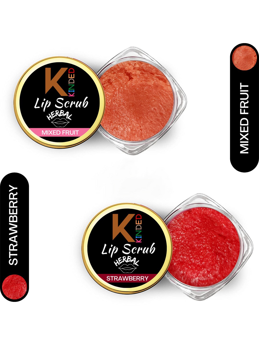 KINDED Set of 2 Herbal Lip Scrub 10 g Each - Mixed Fruit 02 & Strawberry 03, Red