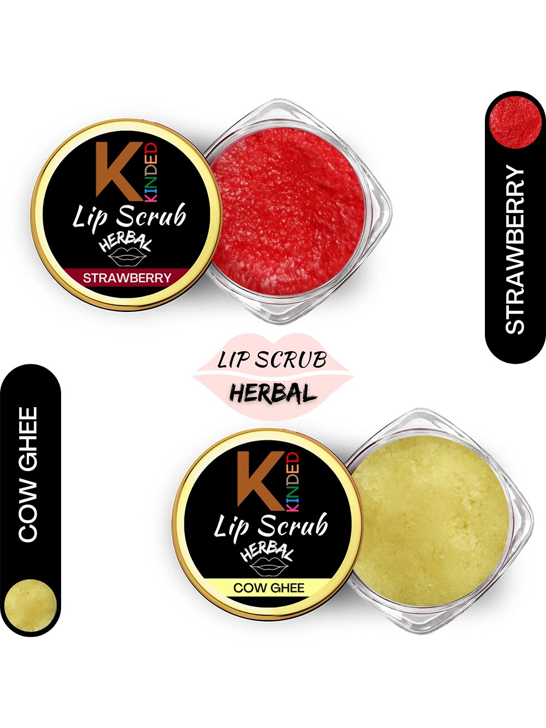 

KINDED Set of 2 Herbal Lip Scrub 10 g Each - Strawberry 03 & Cow Ghee 05, Red