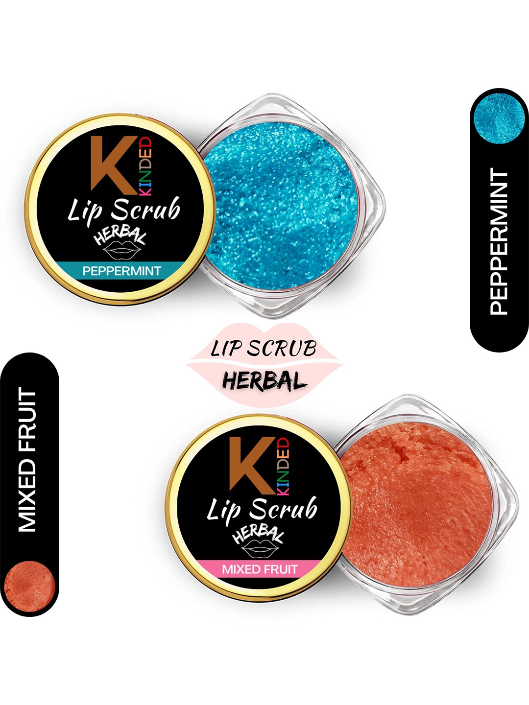 

KINDED Set of 2 Herbal Lip Scrub 10 g Each - Peppermint 01& Mixed Fruit 02, Blue