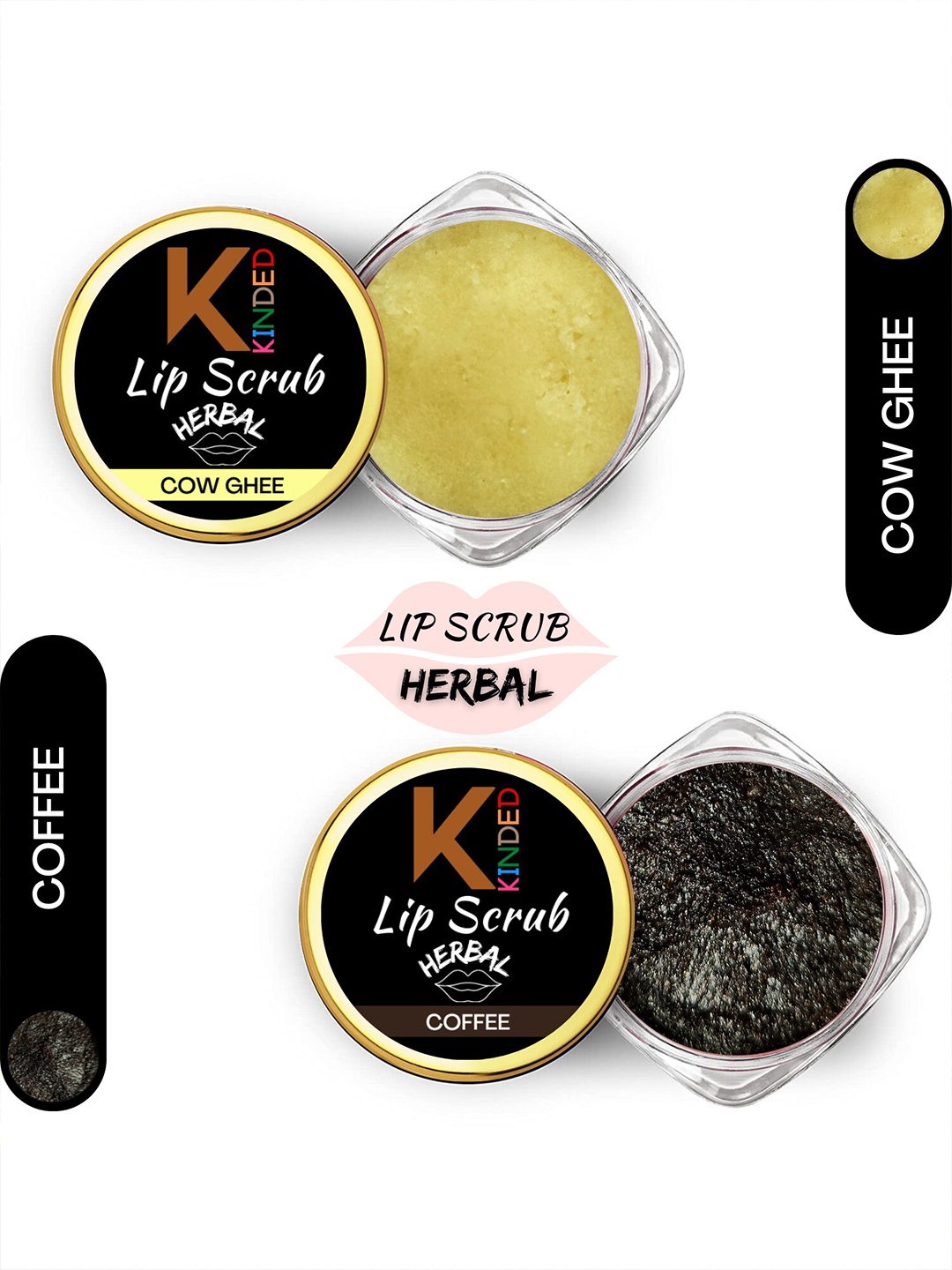 

KINDED Set of 2 Herbal Lip Scrub 10 g Each - Cow Ghee 05 & Coffee 07, Yellow