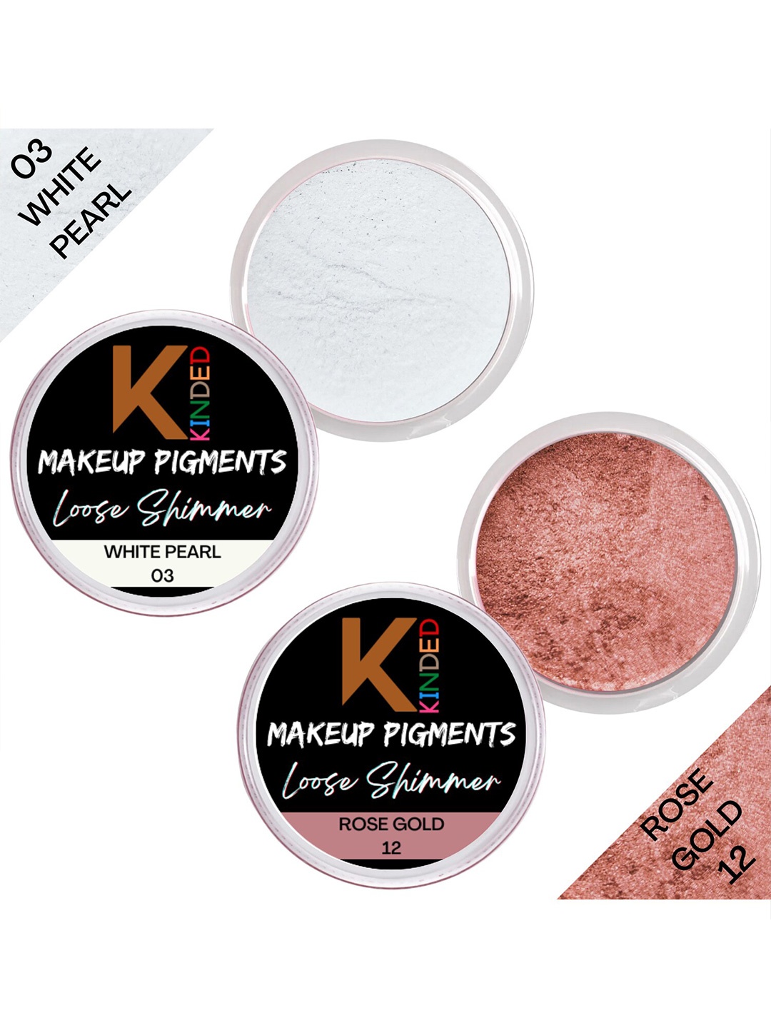 

KINDED Set of 2 Makeup Pigments Loose Shimmer Eyeshadow - White Pearl 03 & Rose Gold 12