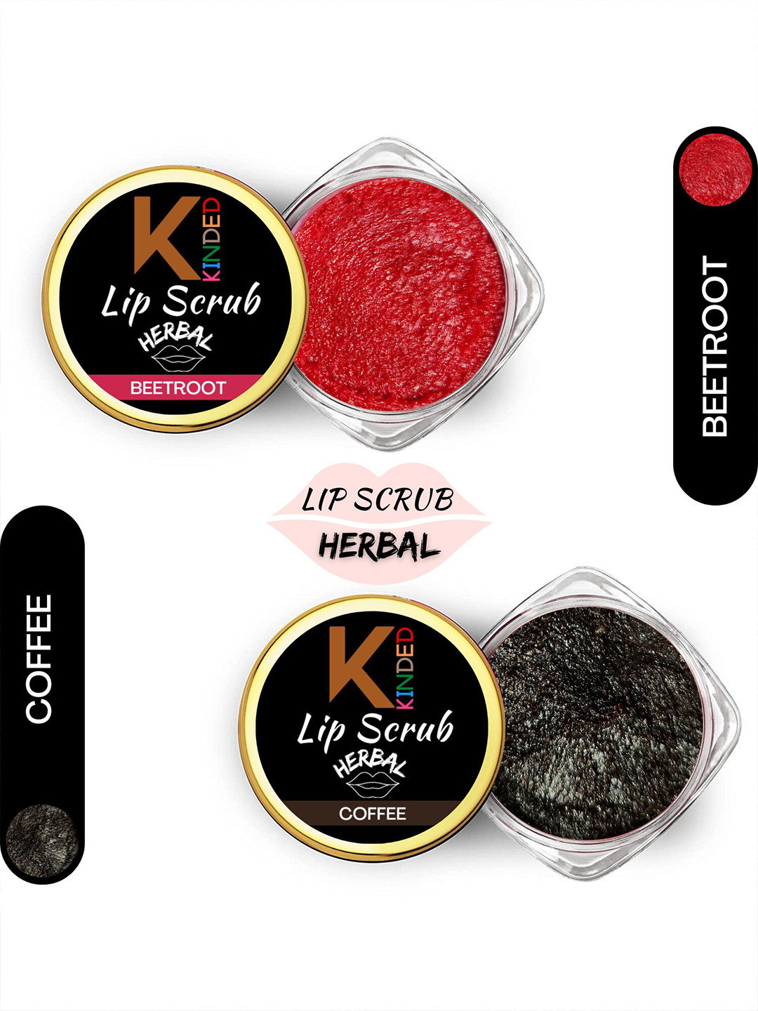 

KINDED Set of 2 Herbal Lip Scrub 10 g Each - Beetroot 06 & Coffee 07, Coffee brown