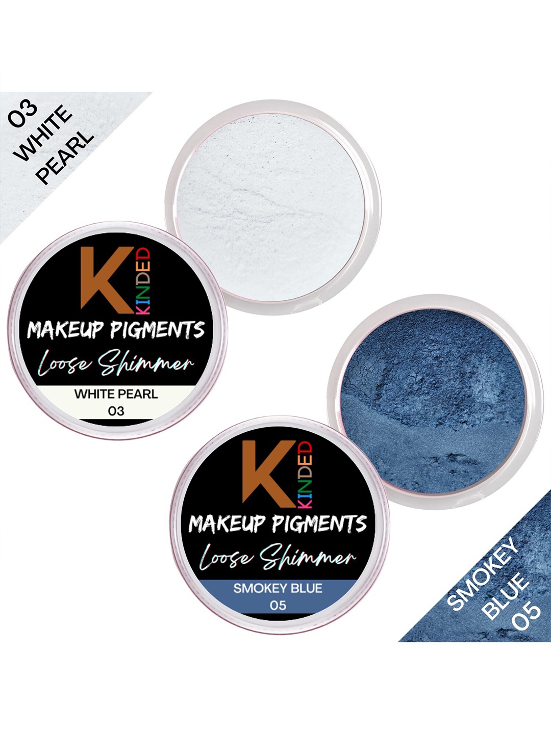 

KINDED Set of 2 Makeup Pigments Loose Shimmer Eyeshadow - White Pearl 03 & Smokey Blue 05