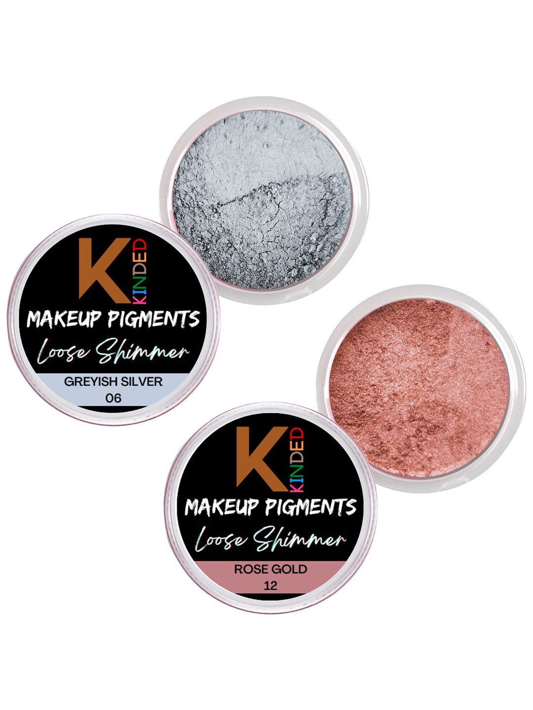

KINDED Set Of 2 Makeup Pigments Loose Shimmer Powder Eyeshadow - GreyishSilver & RoseGold, Silver