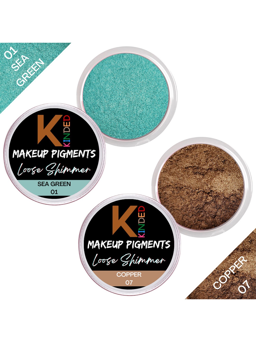 

KINDED Set Of 2 Makeup Pigments Loose Shimmer Powder Eyeshadow - Sea Green 01 & Copper 07