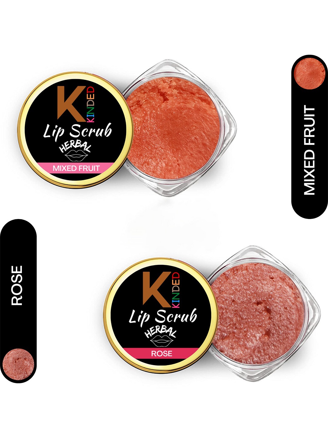 

KINDED Set Of 2 Herbal Lip Scrubs 10 gm Each - Mixed Fruit & Rose, Orange