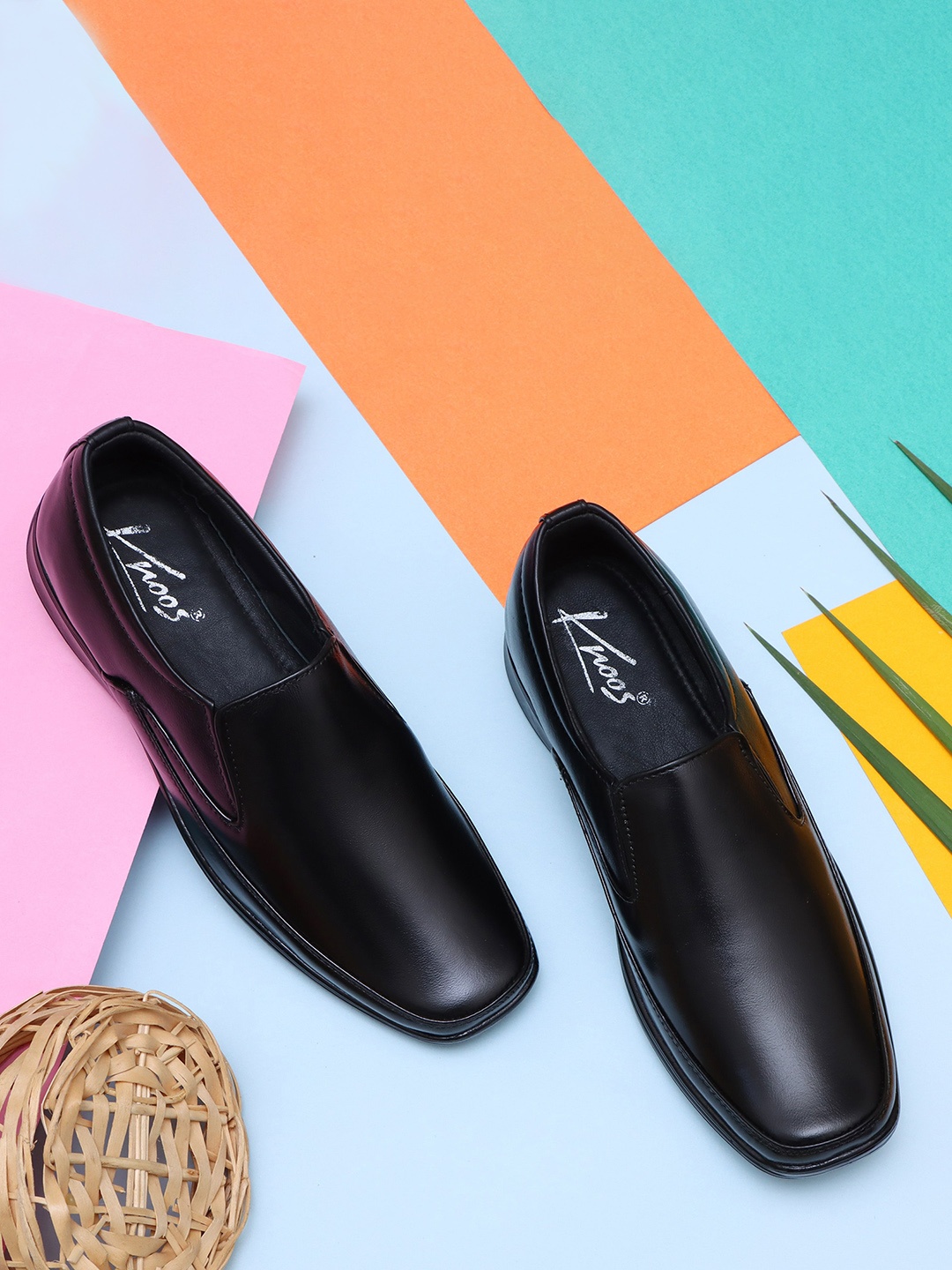 

knoos Men Genuine Leather Formal Slip-On Shoes, Black