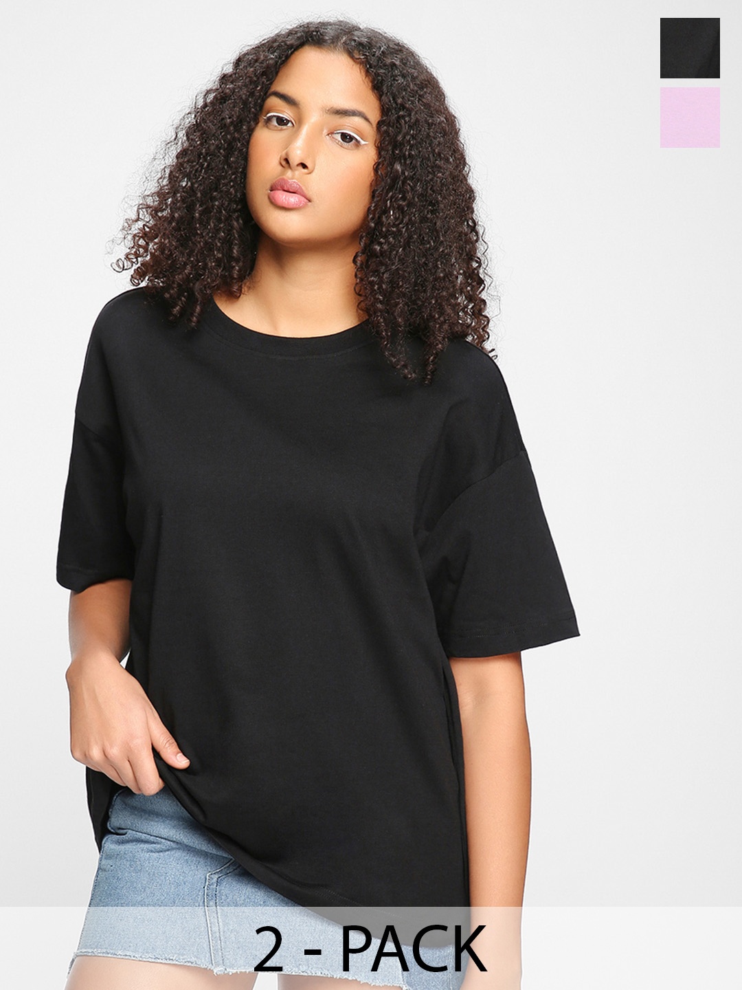 

Bewakoof Pack Of 2 Round Neck Cotton Relaxed Fit T-shirt, Purple