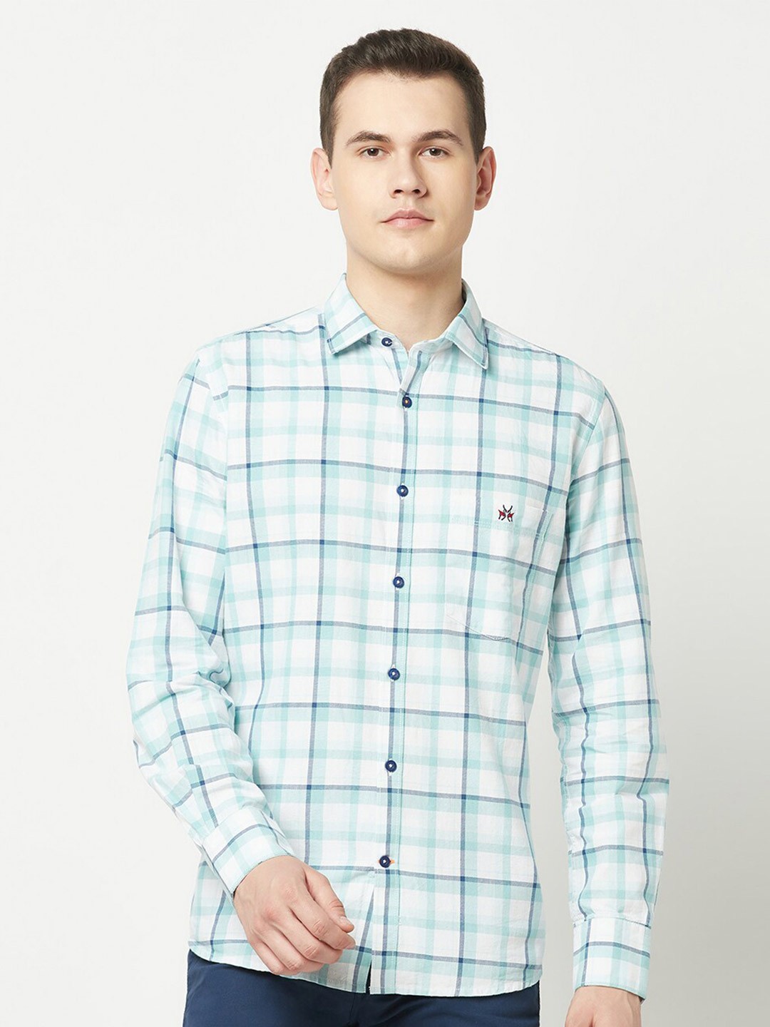 

Crimsoune Club India Slim Tartan Checked Slim Fit Pure Cotton Casual Shirt, Blue