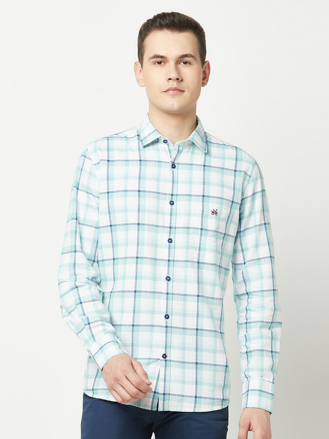 

Crimsoune Club India Slim Tartan Checked Slim Fit Pure Cotton Casual Shirt, Blue