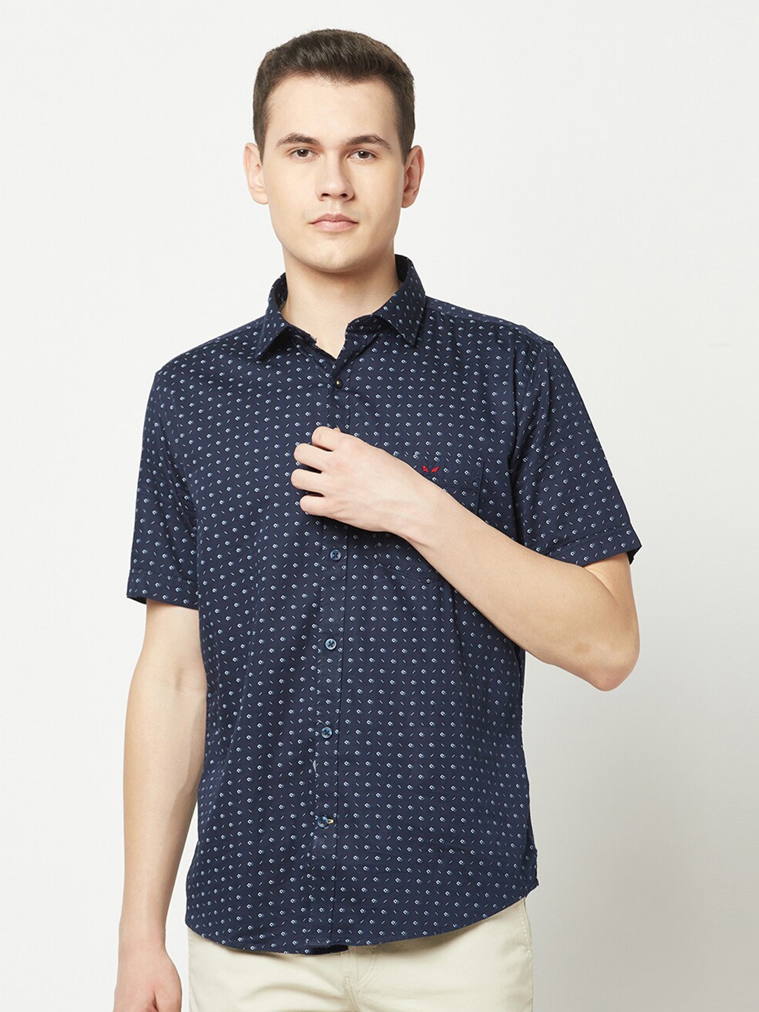 

Crimsoune Club Micro Ditsy Printed Cotton Casual Shirt, Navy blue