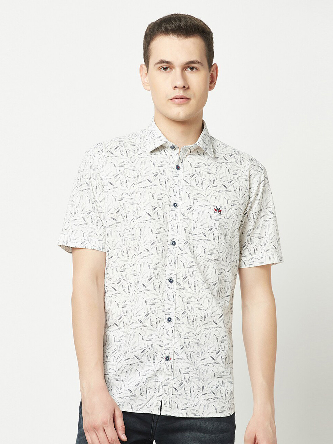 

Crimsoune Club Floral Printed Cotton Casual Shirt, White