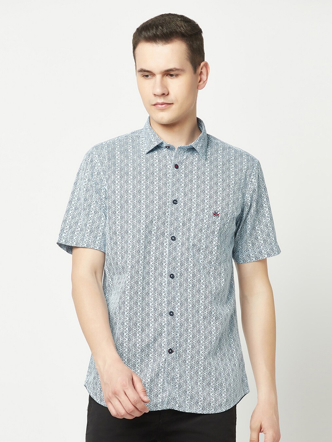 

Crimsoune Club Micro Ditsy Printed Cotton Casual Shirt, Grey