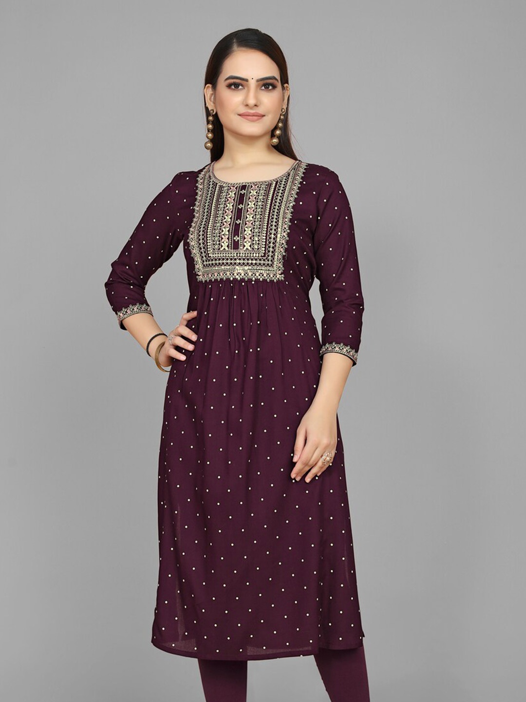 

kasee Ethnic Motifs Printed Sequined A-line Kurta, Purple